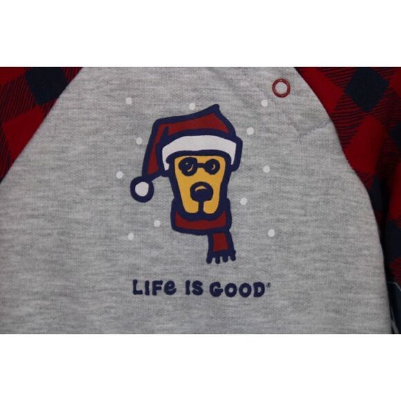 LIFE IS GOOD ROMPER W/HAT & RUFFLES GRAY BUFFALO PLAID DOG GIRLS 3/6M NWT - Picture 2 of 8